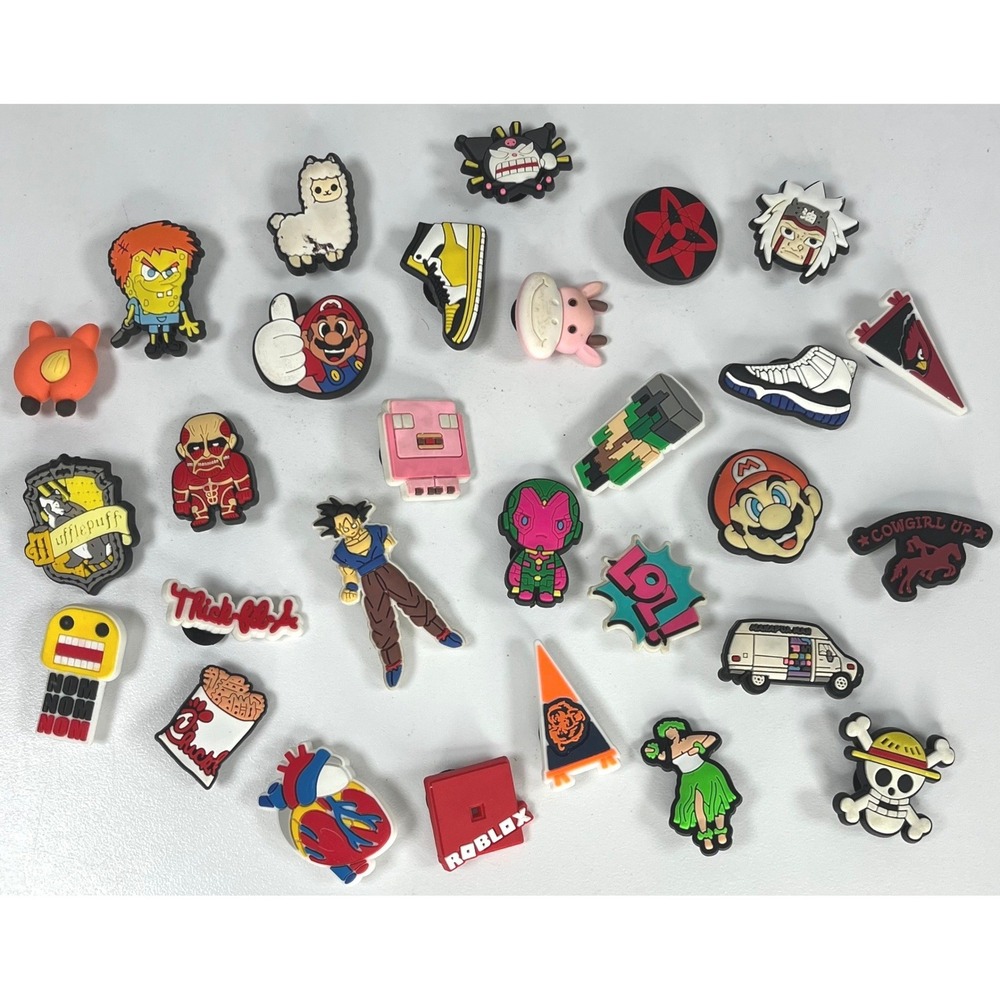 28pc Mixed Shoe Charms Lot Mario Dragon Ball Z Anime Roblox Chick-fil-A PVC